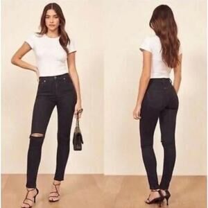 Reformation Skinny Jeans Women's Faded Black Destroyed Size 31